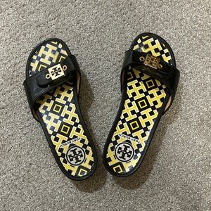 Tory Burch Black Slides with Gold Accents